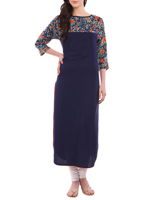 blue crepe straight kurta - 15032334 - Standard Image - 1