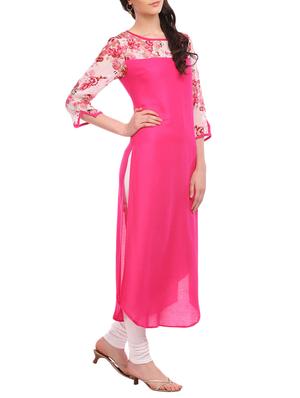 pink crepe straight kurta - 15032335 - Standard Image - 2
