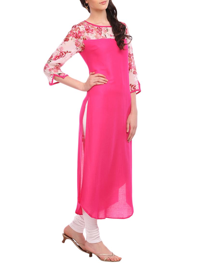 pink crepe straight kurta - 15032335 - Zoom Image - 2