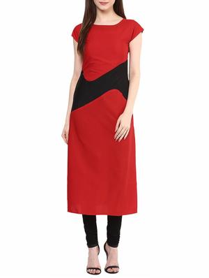 red crepe straight kurta - 15032339 - Standard Image - 1