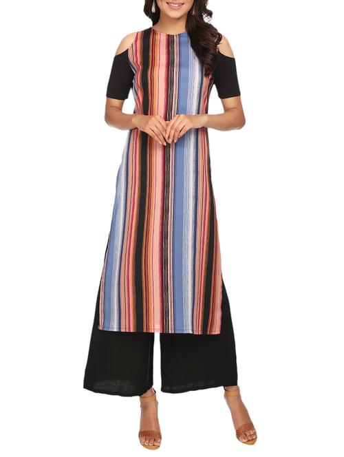 blue crepe straight kurta - 15032341 - Standard Image - 1