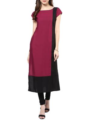 maroon crepe straight kurta - 15032345 - Standard Image - 1