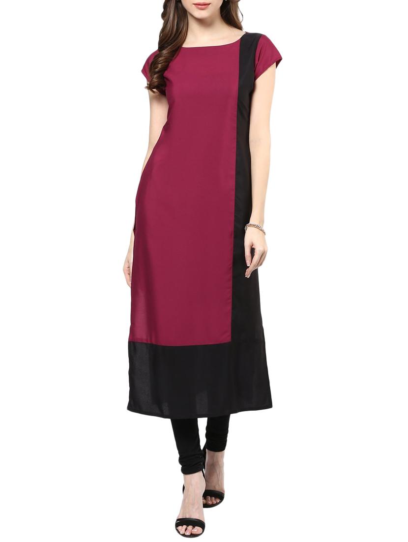 maroon crepe straight kurta - 15032345 - Zoom Image - 1
