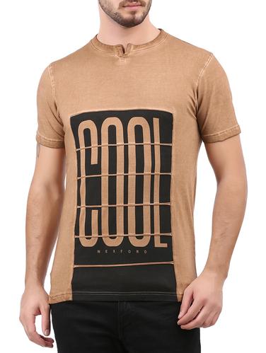 brown cotton front print tshirt - 15032400 - Very Small Image - 1