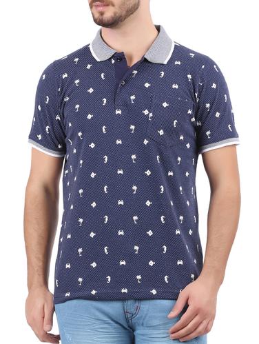 navy blue cotton all over print tshirt - 15032428 - Very Small Image - 1