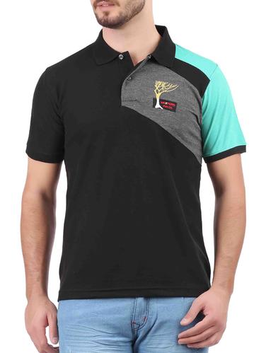 black cotton color block tshirt - 15032435 - Very Small Image - 1