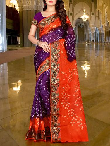 Purple bandhani saree with blouse - 15032579 - Very Small Image - 1