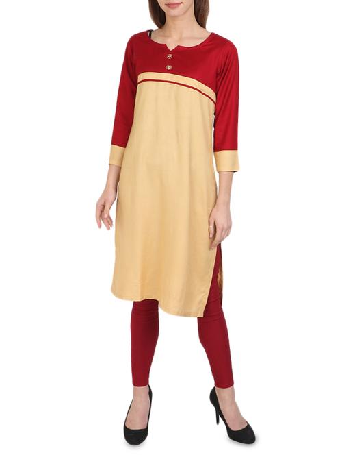 MAKXZIYA beige rayon kurta - 15032588 - Standard Image - 1