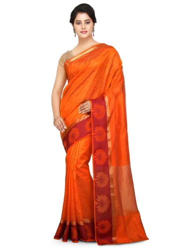 orange art silk woven saree with blouse - 15032831 - Very Small Image - 1