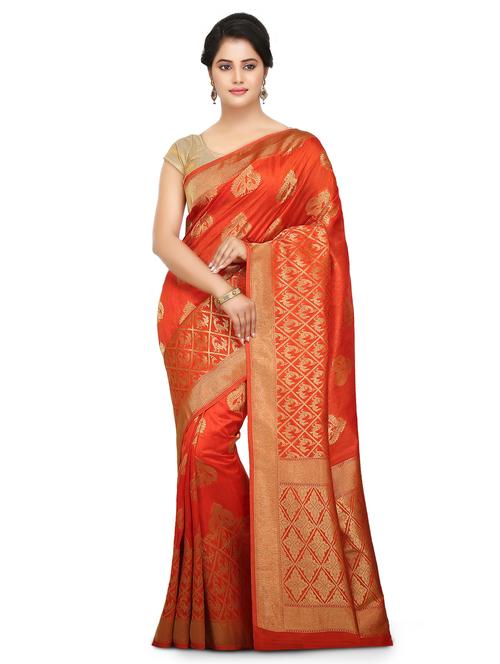 orange art silk woven saree with blouse - 15032836 - Standard Image - 1