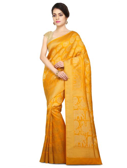 yellow art silk woven saree with blouse - 15032843 - Standard Image - 1