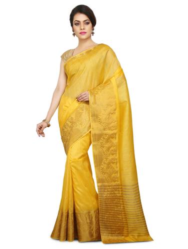 yellow art silk bordered saree with blouse - 15032849 - Very Small Image - 1