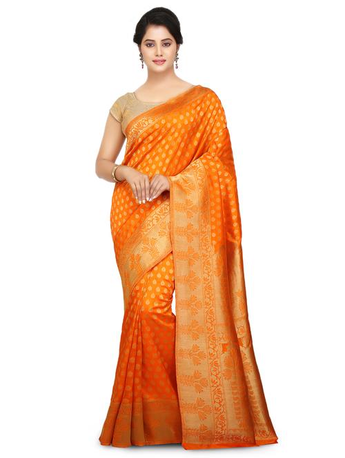 orange art silk kanjivaram saree with blouse - 15032853 - Standard Image - 1