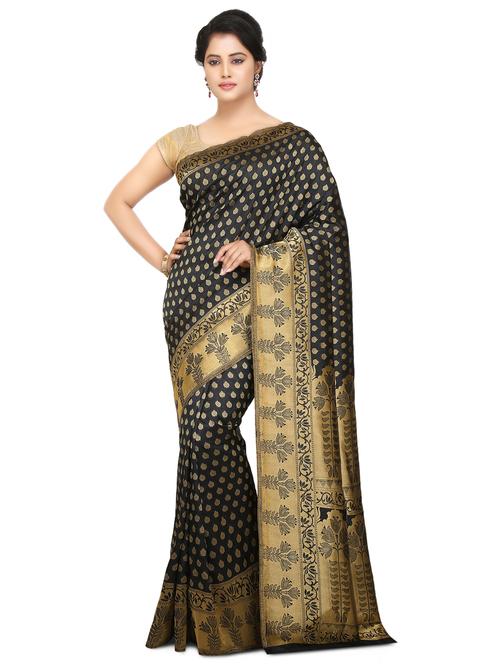 black art silk kanjivaram saree with blouse - 15032854 - Standard Image - 1