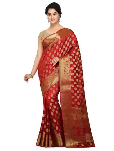red art silk kanjivaram saree with blouse - 15032870 - Very Small Image - 1
