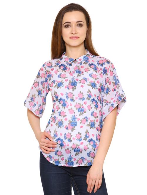 white floral printed georgette top - 15032896 - Standard Image - 1