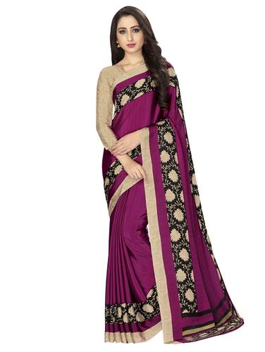 Contrast bordered saree with blouse - 15032918 - Very Small Image - 1