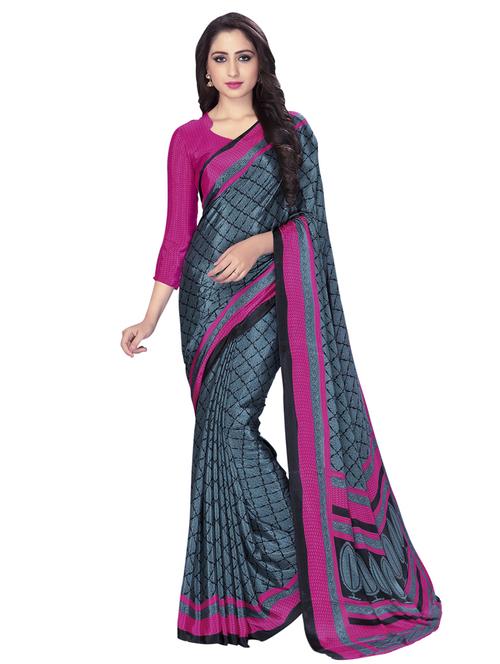 Checkered printed saree with blouse - 15032920 - Standard Image - 1