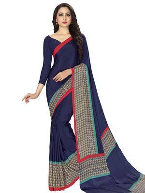 Midnight blue bordered saree with blouse - 15032926 - Standard Image - 1