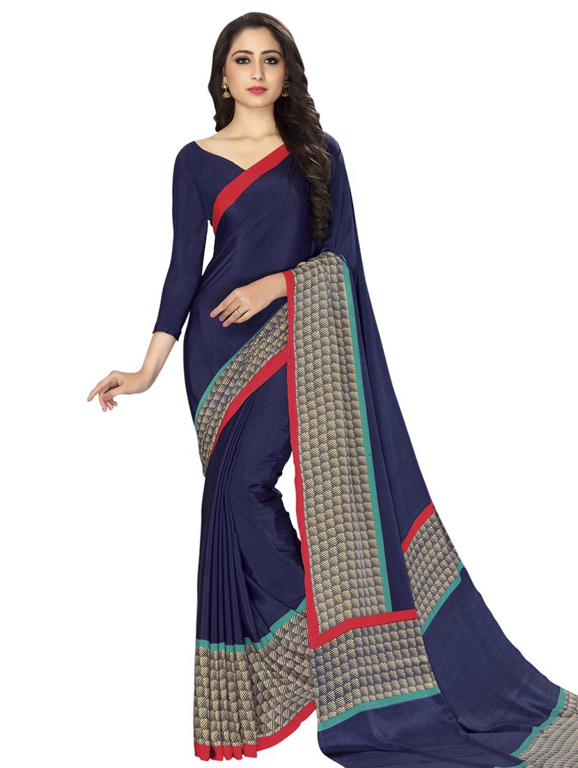 Midnight blue bordered saree with blouse - 15032926 - Zoom Image - 1