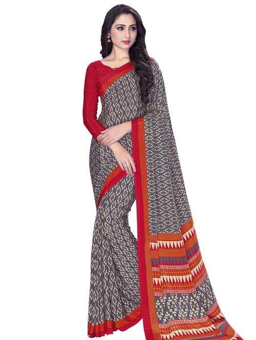 Contrast bordered printed saree with blouse - 15032931 - Standard Image - 1