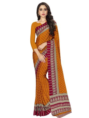 Contrast bordered printed saree with blouse - 15032933 - Very Small Image - 1