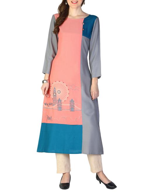 pink rayon straight kurta - 15033006 - Standard Image - 1