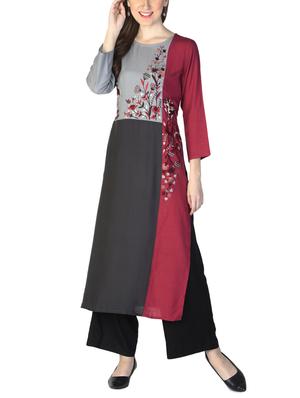 maroon rayon straight embroidered kurta - 15033008 - Standard Image - 1