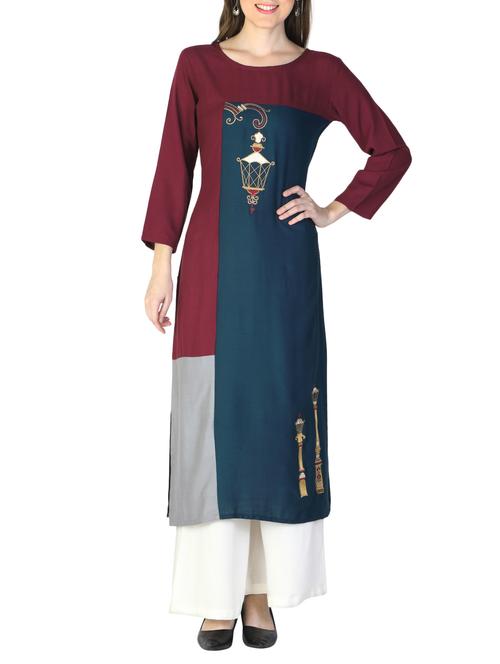 blue rayon straight kurta - 15033009 - Standard Image - 1