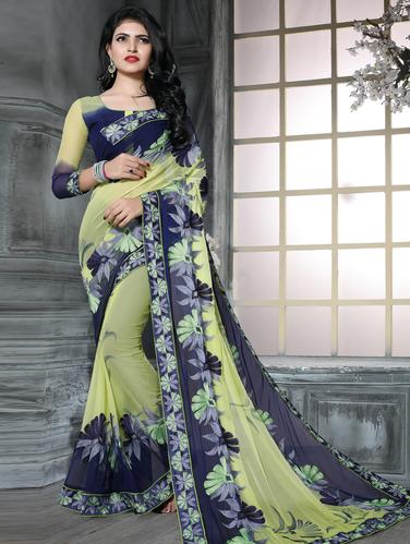 green embroidered saree with blouse - 15033022 - Very Small Image - 1