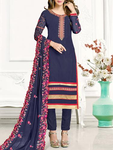 blue straight pant suit unstitched suit - 15033130 - Very Small Image - 1