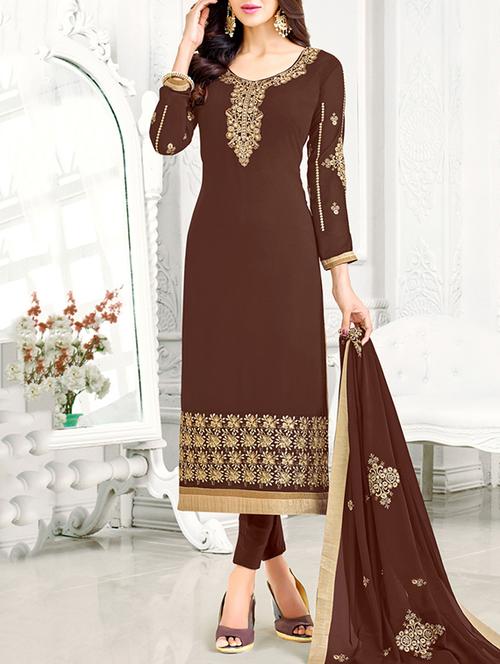 brown churidaar suit unstitched suit - 15033131 - Very Small Image - 1