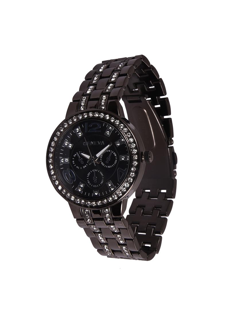 Geneva Black Metal Stone Work Dial Women Wrist Watch (Mock Dial) - 15033172 - Zoom Image - 1