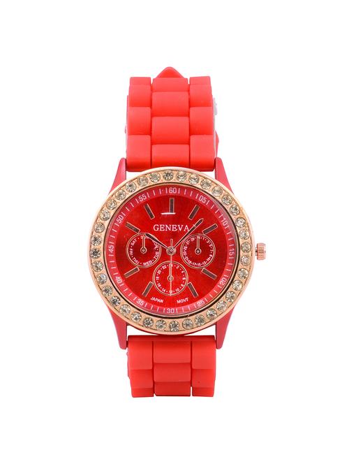 Red Silicone Strap Women Wrist Watch - 15033176 - Standard Image - 1