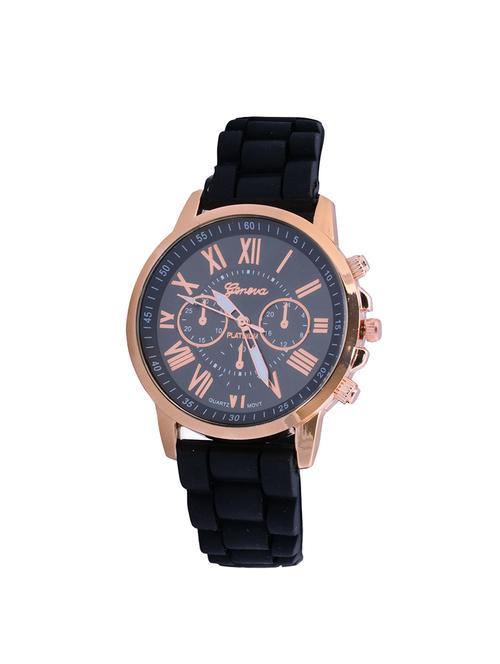 Black Silicone And Metal Strap Women Wrist Watch - 15033193 - Standard Image - 1