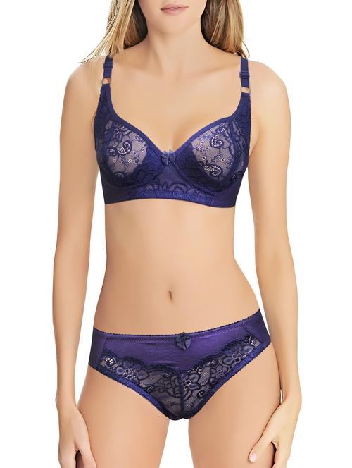 blue solid hosery bras and panty set - 15033644 - Standard Image - 1