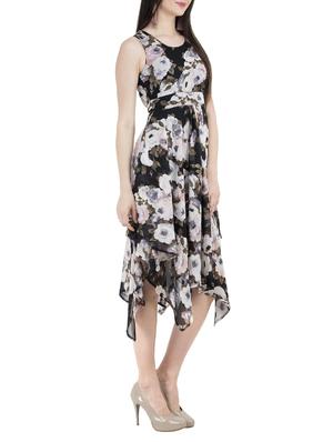 round neck floral asymmetric dress - 15033657 - Standard Image - 2