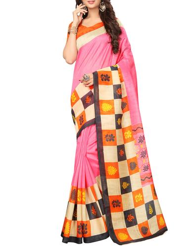 pink art silk printed saree with blouse - 15033724 - Very Small Image - 1