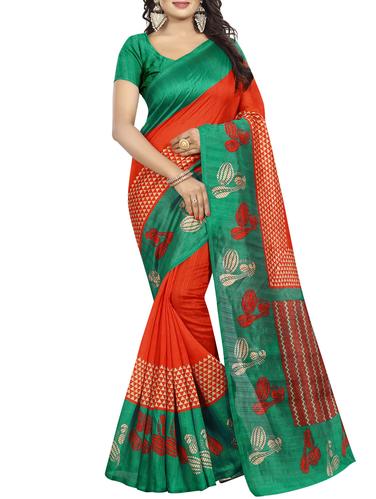 red art silk printed saree with blouse - 15033736 - Very Small Image - 1