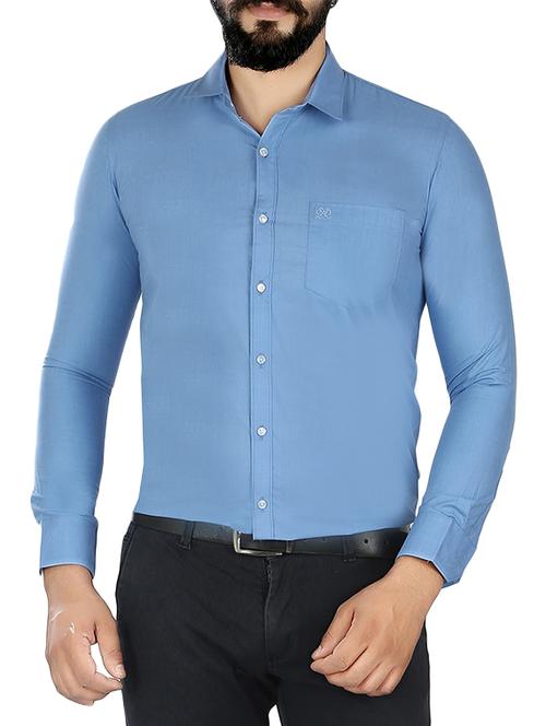 blue cotton blend formal shirt - 15033753 - Standard Image - 1
