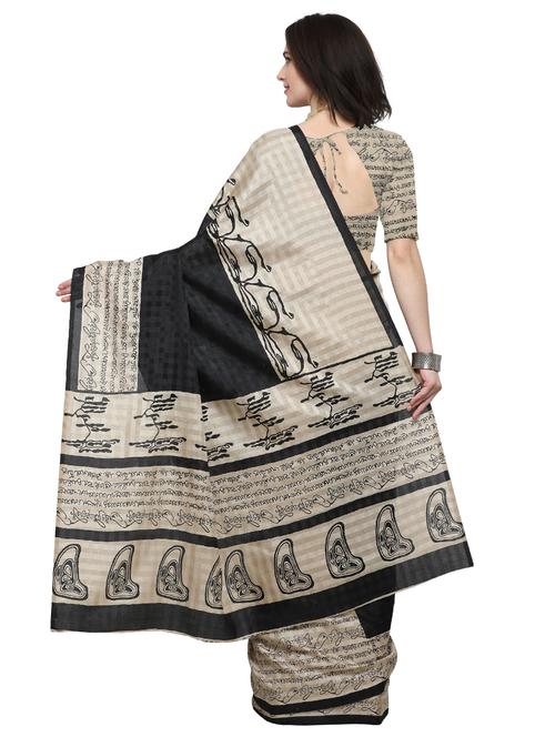 black khadi printed saree with blouse - 15033759 - Standard Image - 1