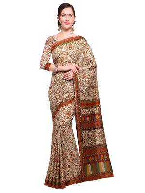 brown khadi printed saree with blouse - 15033763 - Standard Image - 1