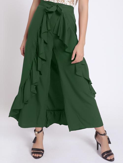 green crepe ruffled palazzo - 15033773 - Standard Image - 1