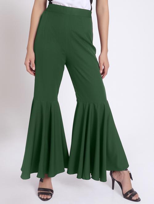 green crepe flared palazzo - 15033777 - Standard Image - 1