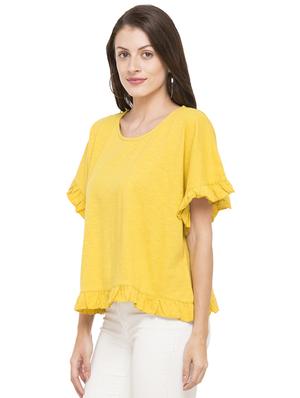 yellow solid cotton boxy top - 15034140 - Standard Image - 2