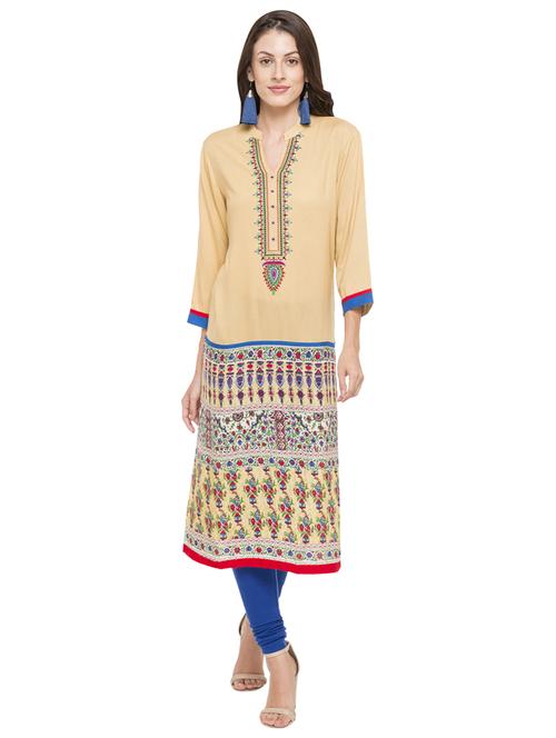 beige viscose straight kurta - 15034161 - Standard Image - 1