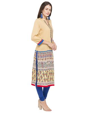 beige viscose straight kurta - 15034161 - Standard Image - 2