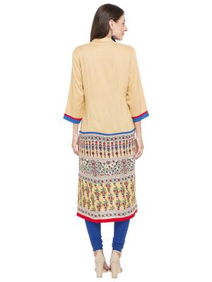 beige viscose straight kurta - 15034161 - Standard Image - 3