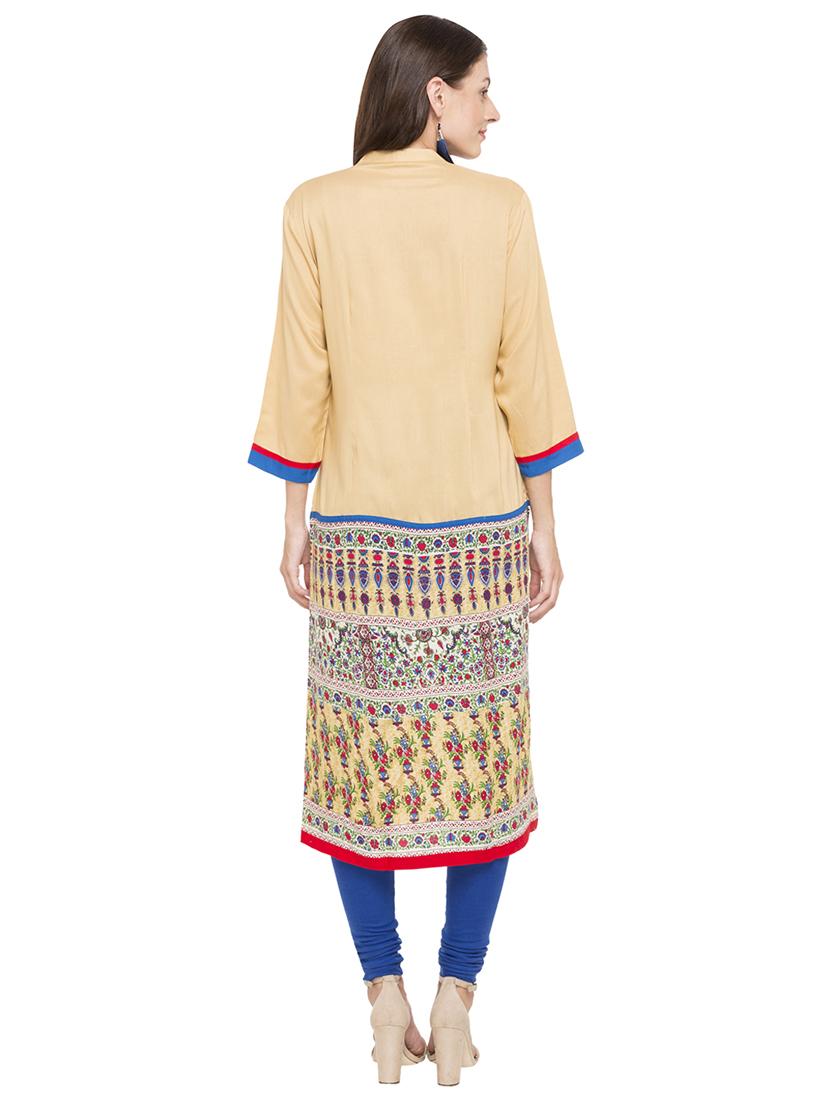beige viscose straight kurta - 15034161 - Zoom Image - 3