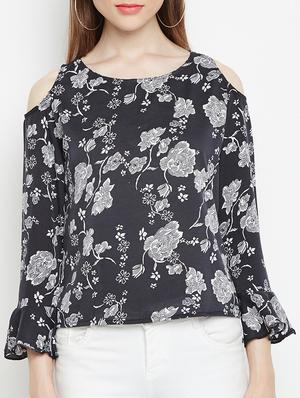 black floral cold shoulder top - 15034186 - Standard Image - 1